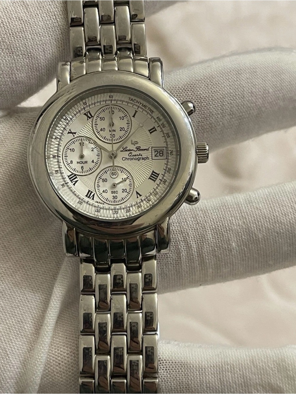 Lucien Piccard Chronograph Quartz Mens Watch 26499SL White Dial Silver Steel 38’